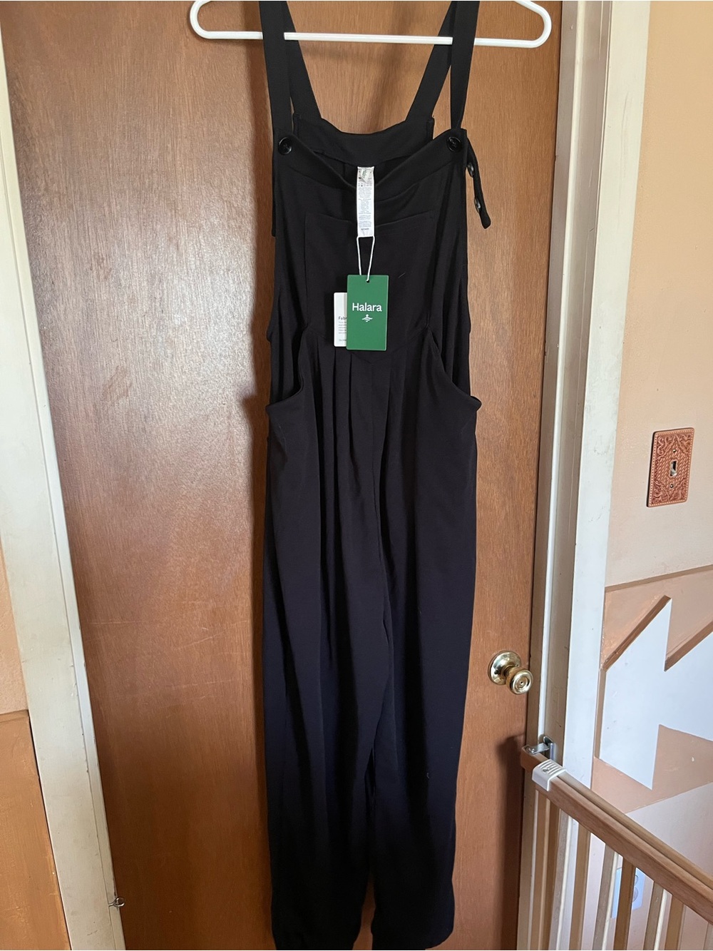 HALARA Black Wide-Leg Jumpsuit with Adjustable Straps